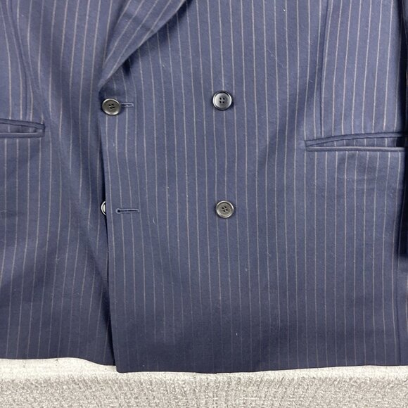 Ermenegildo Zegna Blazer Navy w/ Brown Chalk Stripe Double Breasted Wool Sz 46W - Picture 6 of 16